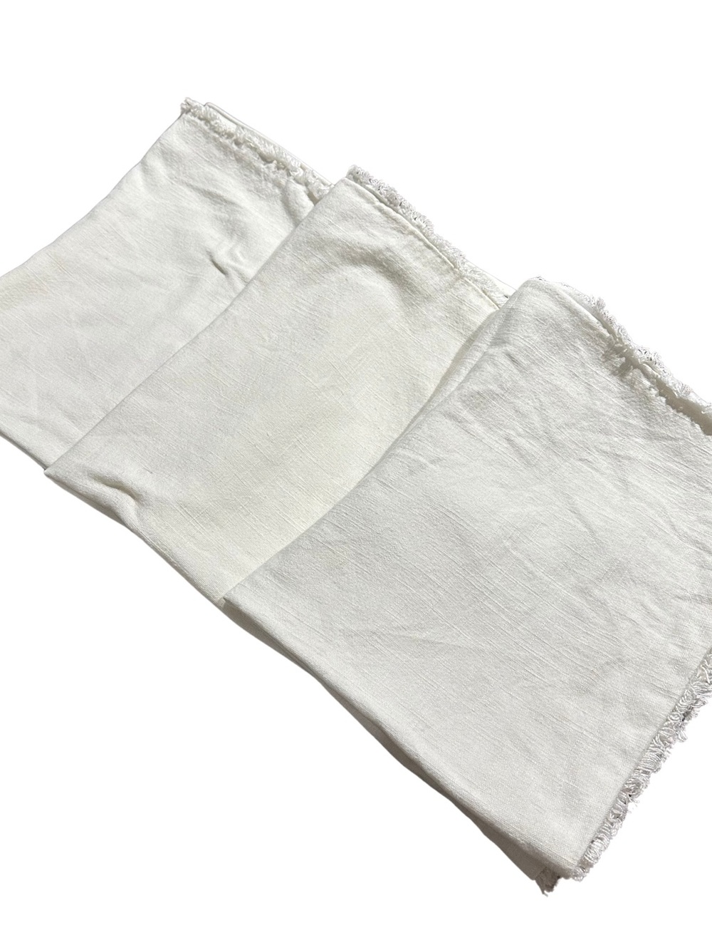 3 CASALUNA Linen Blend White Fringe Pillow Shams Zip Closure Standard 25x20